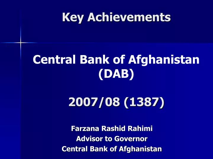 key achievements central bank of afghanistan dab 2007 08 1387