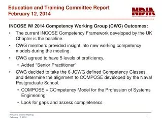 Education and Training Committee Report February 12, 2014