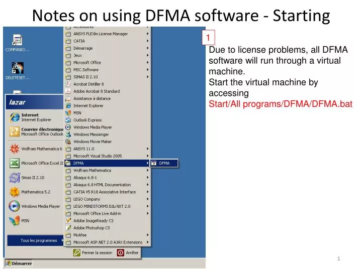 notes on using dfma software starting