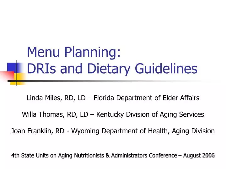 menu planning dris and dietary guidelines