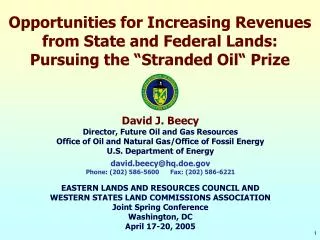 David J. Beecy Director, Future Oil and Gas Resources