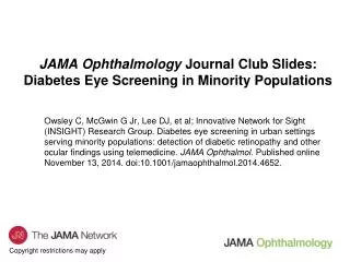 JAMA Ophthalmology Journal Club Slides: Diabetes Eye Screening in Minority Populations