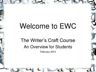 Welcome to EWC