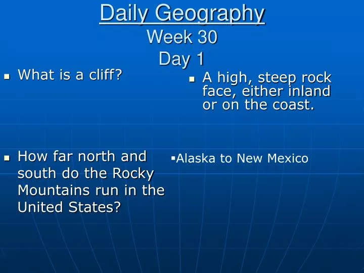 daily geography week 30 day 1