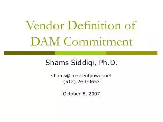 Vendor Definition of DAM Commitment