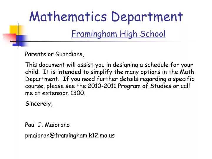 mathematics department framingham high school