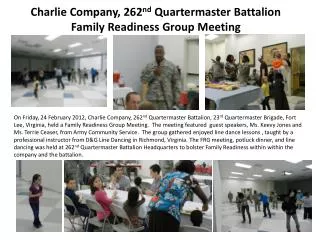 Charlie Company, 262 nd Quartermaster Battalion Family Readiness Group Meeting