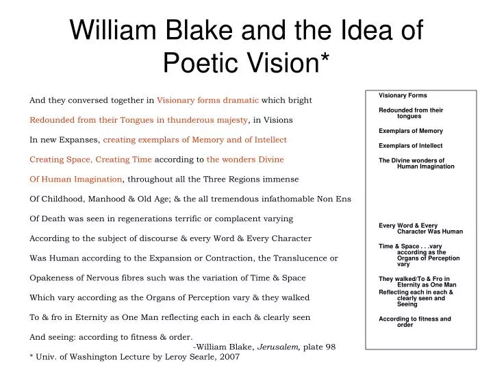 william blake and the idea of poetic vision