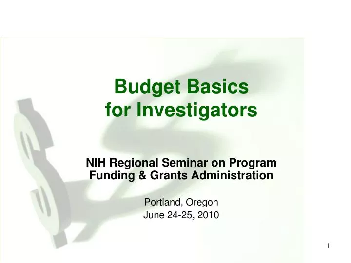 budget basics for investigators