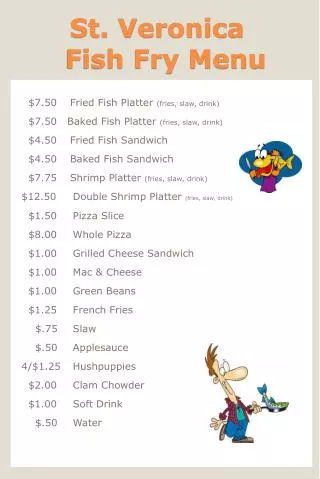 St. Veronica Fish Fry Menu