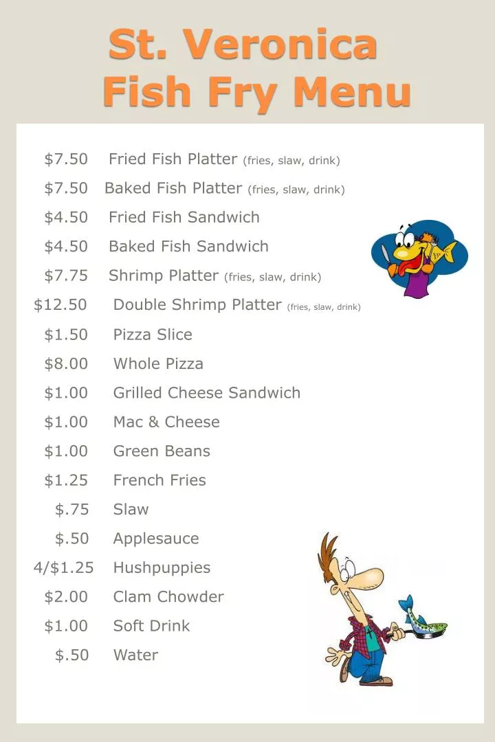 st veronica fish fry menu