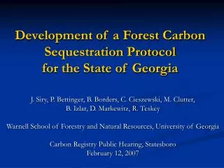 Development of a Forest Carbon Sequestration Protocol for the State of Georgia