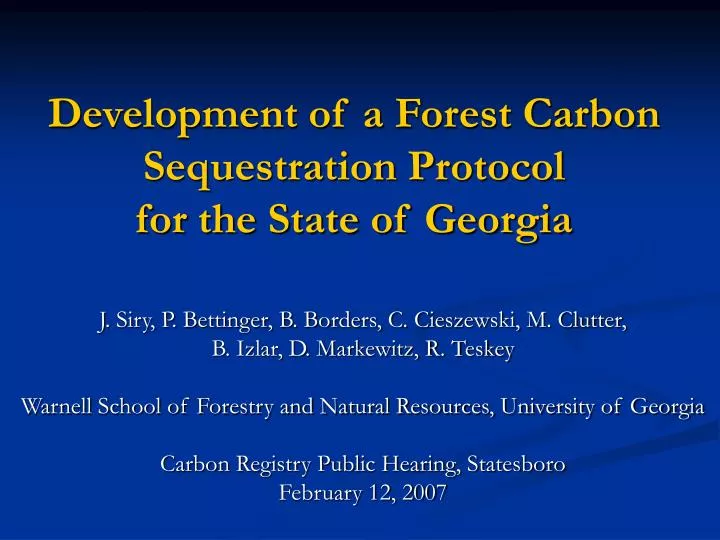 development of a forest carbon sequestration protocol for the state of georgia