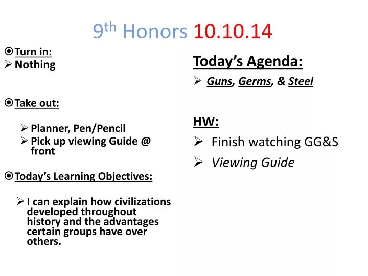 9 th honors 10 10 14