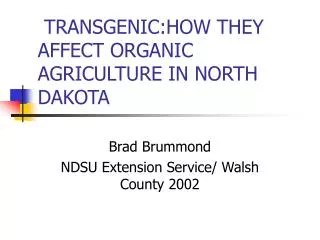 TRANSGENIC:HOW THEY AFFECT ORGANIC AGRICULTURE IN NORTH DAKOTA