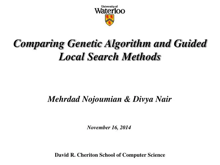 comparing genetic algorithm and guided local search methods