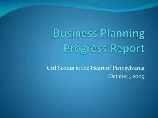 Business Planning Progress Report