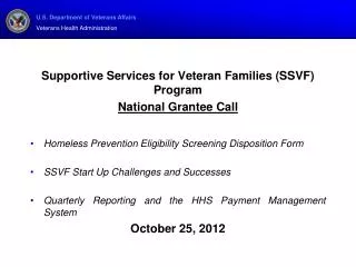 Supportive Services for Veteran Families (SSVF) Program National Grantee Call