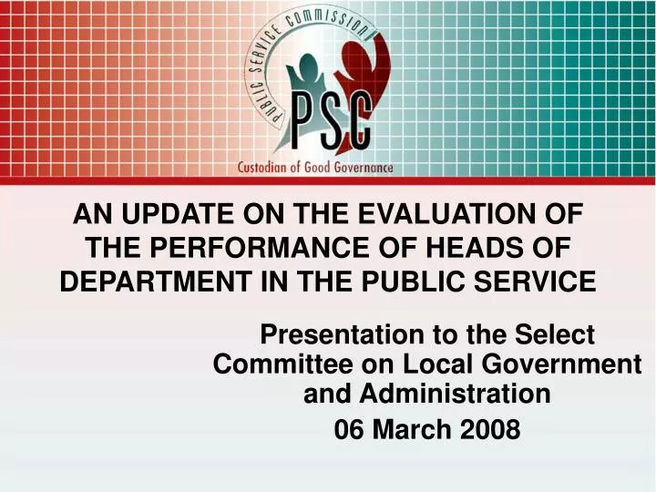 an update on the evaluation of the performance of heads of department in the public service