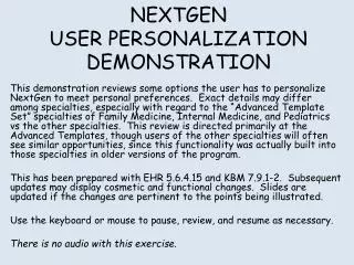 NEXTGEN USER PERSONALIZATION DEMONSTRATION