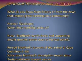 On Plymouth Plantation Questions
