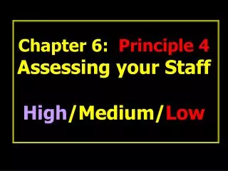 Chapter 6: Principle 4 Assessing your Staff High /Medium/ Low