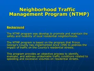 Neighborhood Traffic Management Program (NTMP) Background