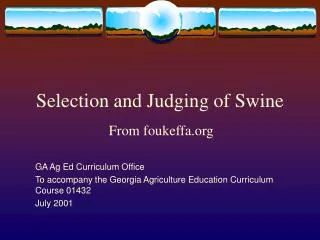 Selection and Judging of Swine