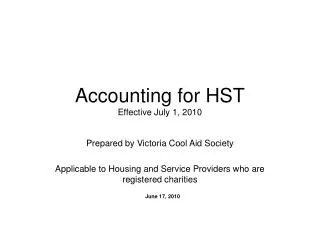 Accounting for HST Effective July 1, 2010