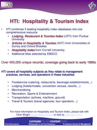 HTI: Hospitality &amp; Tourism Index
