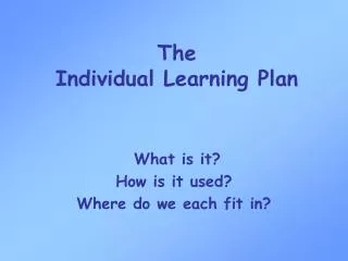 The Individual Learning Plan