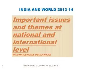 Important issues and themes at national and international level DR.SHAILENDRA DEOLANKAR