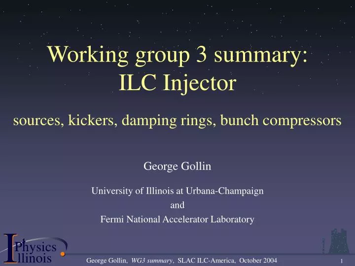 working group 3 summary ilc injector sources kickers damping rings bunch compressors