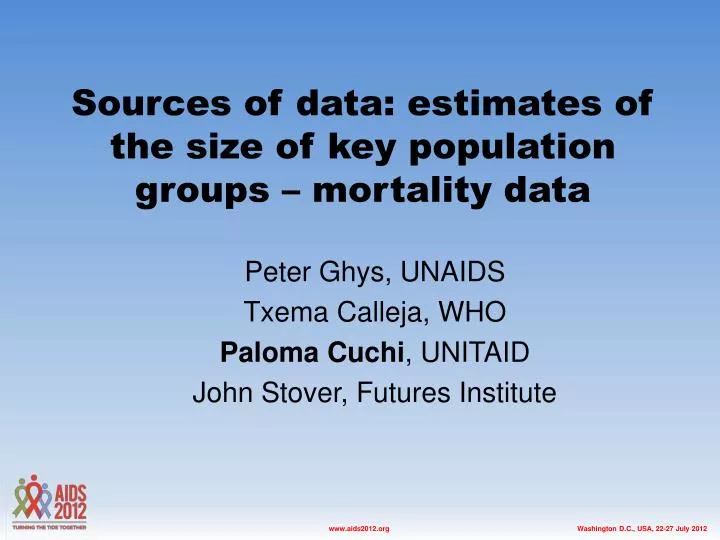 sources of data estimates of the size of key population groups mortality data
