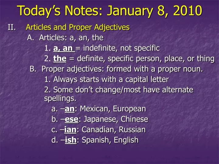 today s notes january 8 2010
