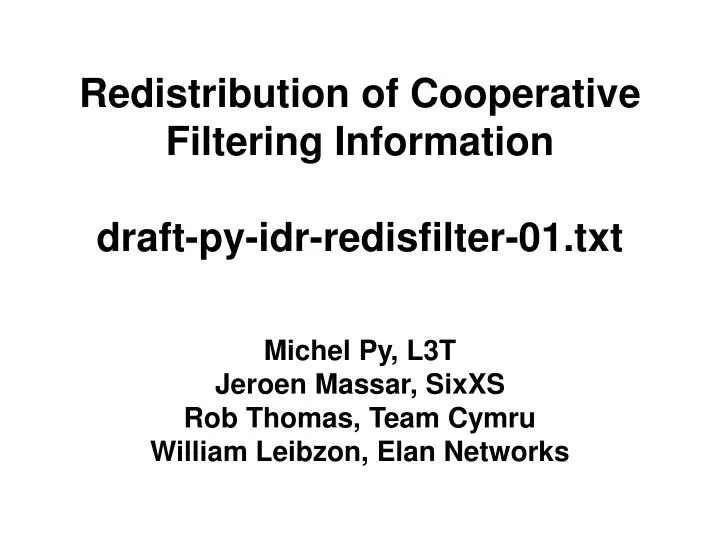 redistribution of cooperative filtering information draft py idr redisfilter 01 txt