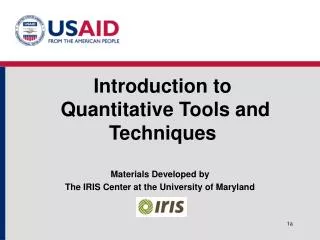 Introduction to Quantitative Tools and Techniques