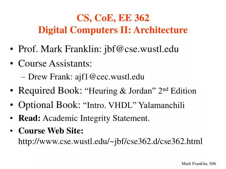 cs coe ee 362 digital computers ii architecture