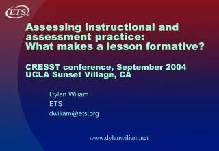 Dylan Wiliam ETS dwiliam@ets