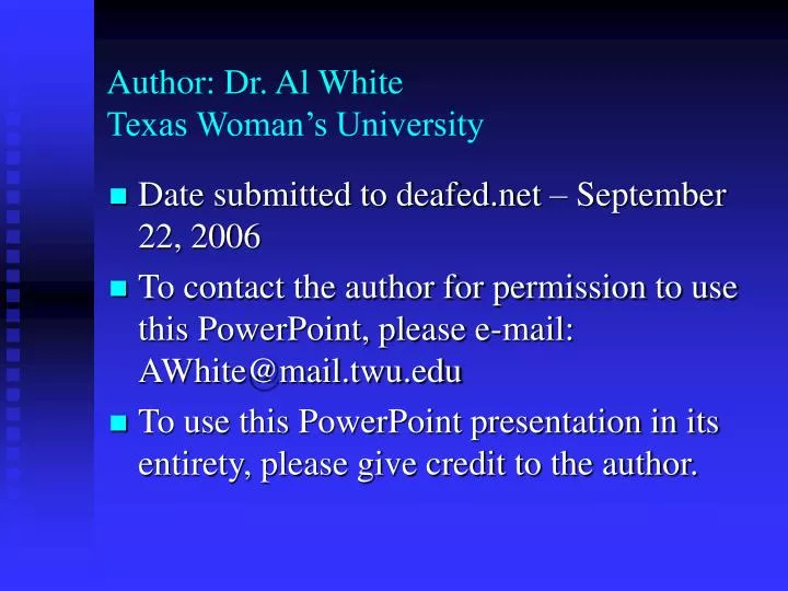 author dr al white texas woman s university