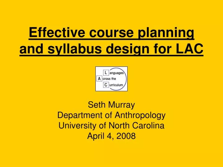 effective course planning and syllabus design for lac