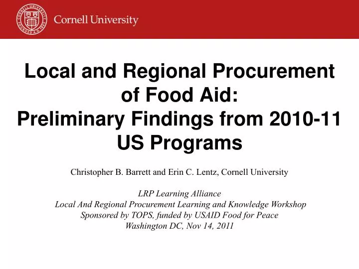 local and regional procurement of food aid preliminary findings from 2010 11 us programs