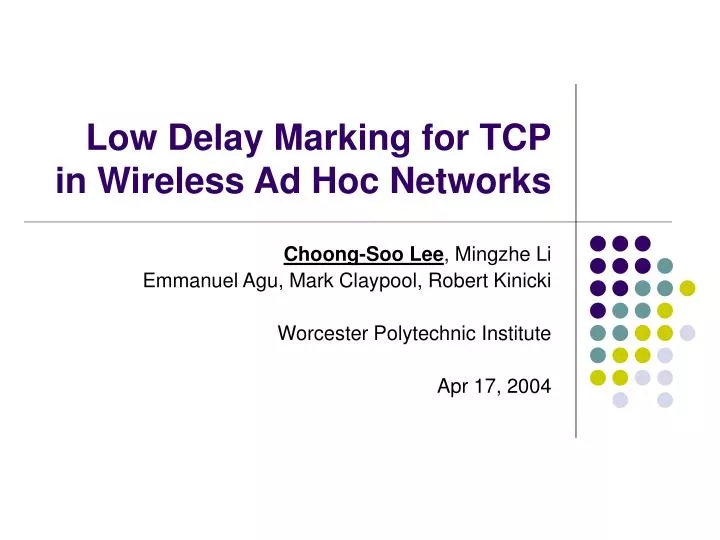 low delay marking for tcp in wireless ad hoc networks