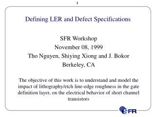 Defining LER and Defect Specifications