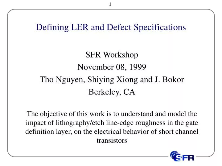 defining ler and defect specifications