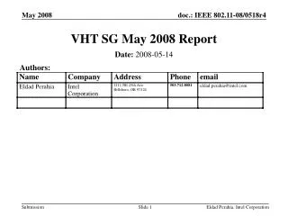 VHT SG May 2008 Report