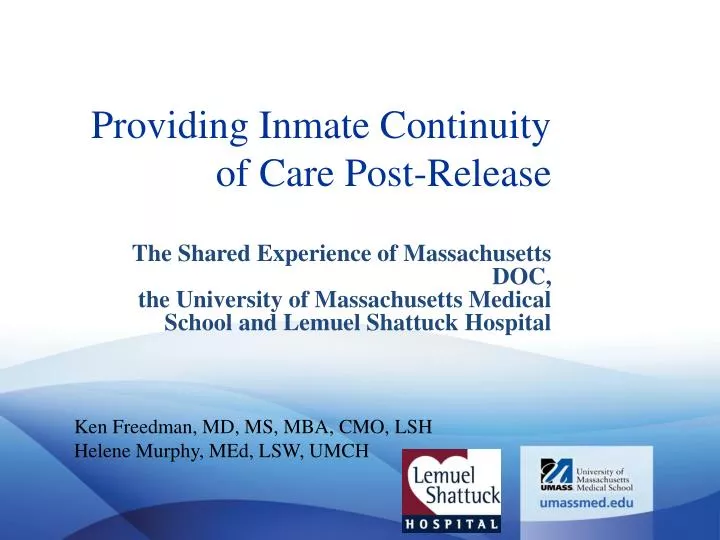 providing inmate continuity of care post release