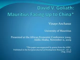 David V. Goliath: Mauritius Facing Up to China*