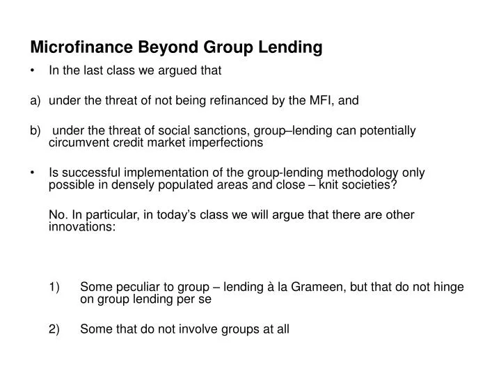 microfinance beyond group lending