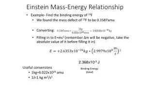 Einstein Mass-Energy Relationship